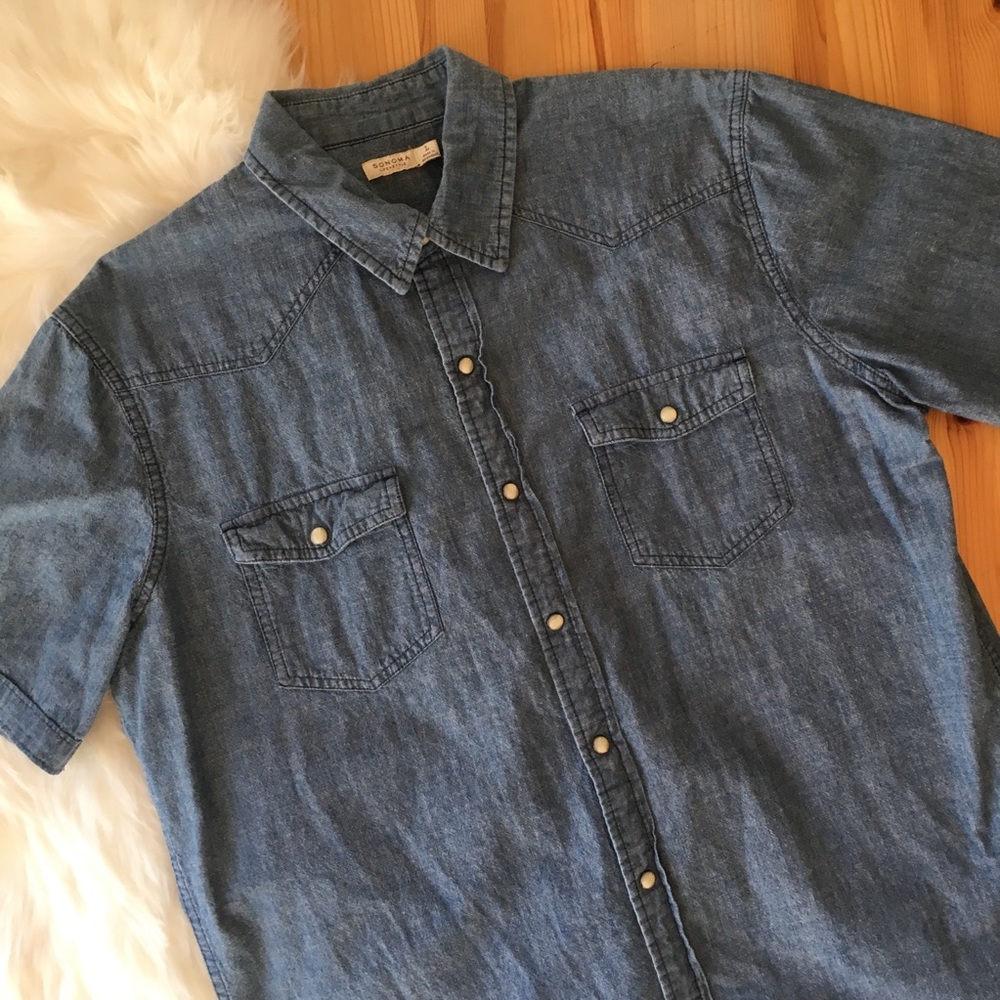 Sonoma Denim Chambray Blue Button Down Shirt Large